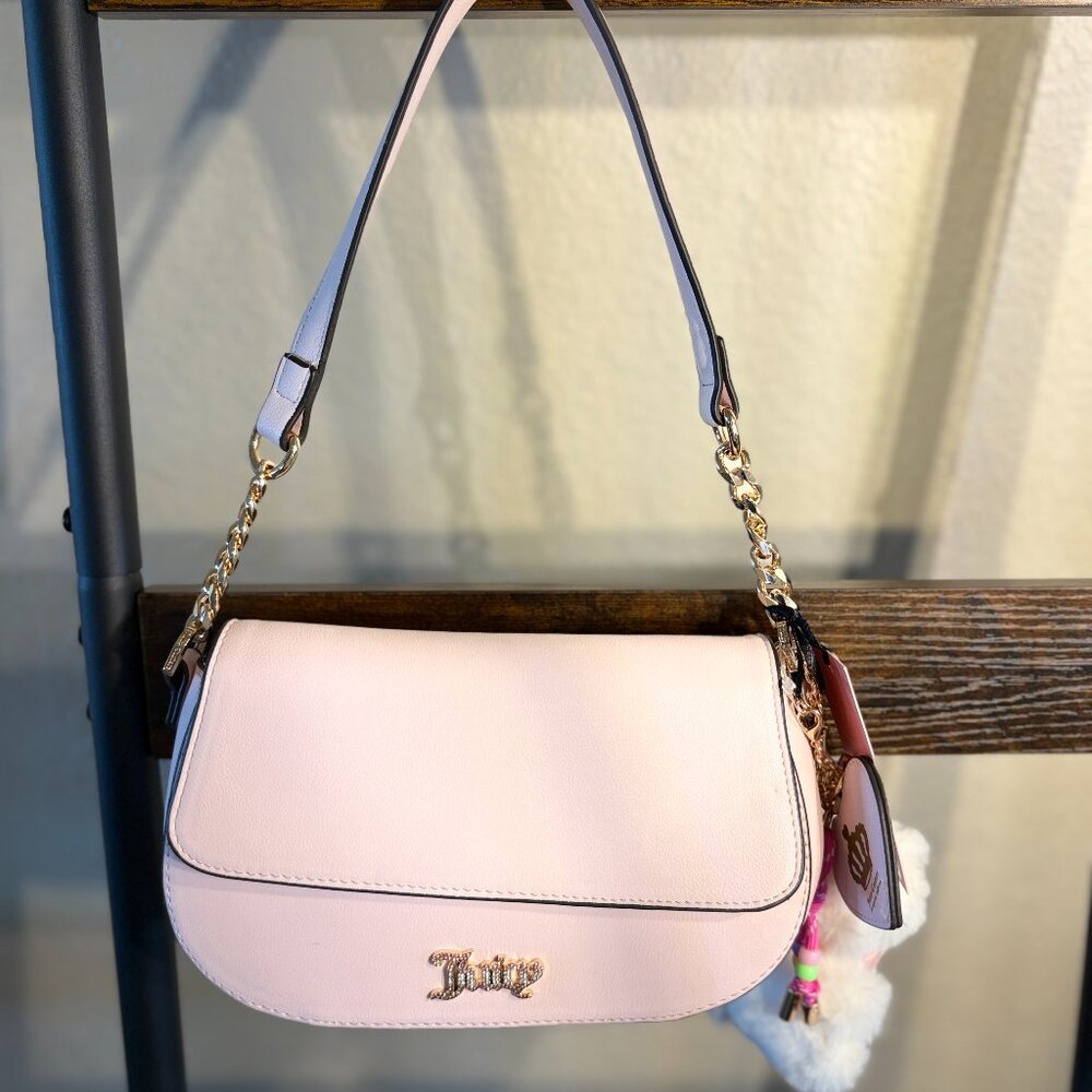 Juicy Couture Blush Pink Shoulder Bag with Gold Chain Accents